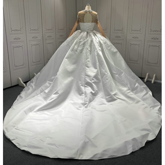 Detachable Train Wedding Dresses Long Sleeve Crystal Bridal Gowns Vestido De Novia Custom Made