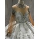 Detachable Train Wedding Dresses Long Sleeve Crystal Bridal Gowns Vestido De Novia Custom Made