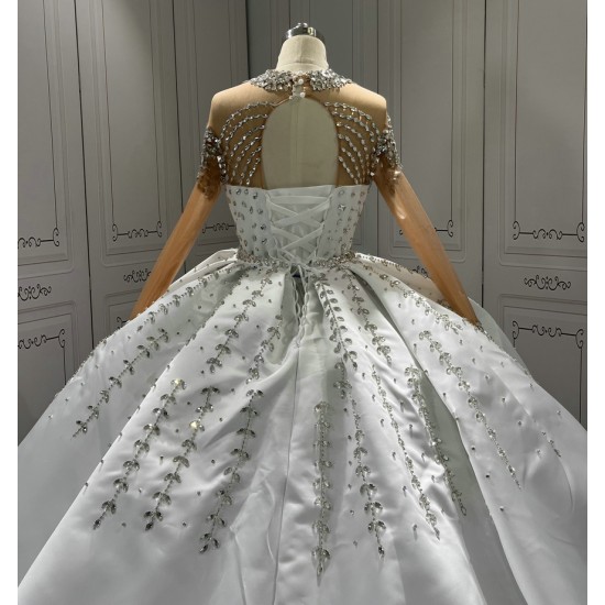 Detachable Train Wedding Dresses Long Sleeve Crystal Bridal Gowns Vestido De Novia Custom Made