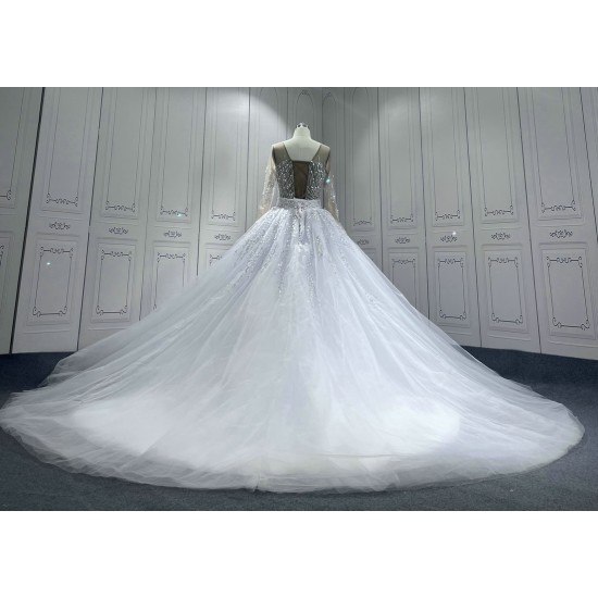 Detachable Train Wedding Dresses Long Sleeve Princess Bride Dresses Pearl Sequin Women Vestidos De Novia