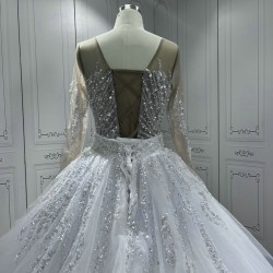 Detachable Train Wedding Dresses Long Sleeve Princess Bride Dresses Pearl Sequin Women Vestidos De Novia