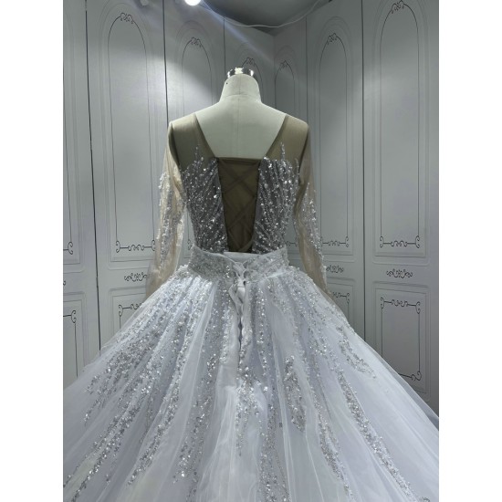 Detachable Train Wedding Dresses Long Sleeve Princess Bride Dresses Pearl Sequin Women Vestidos De Novia