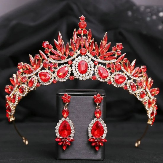 Elegant Crystal Crown Handmade Rhinestone Tiaras Earrings Sets for Women Bridal Wedding Champagne Crowns and Tiara Sets