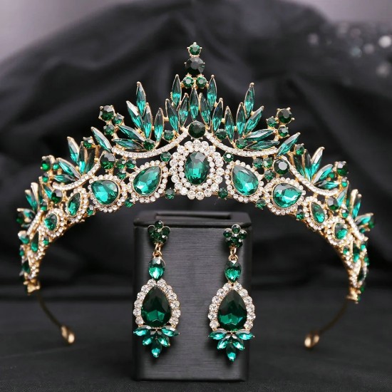 Elegant Crystal Crown Handmade Rhinestone Tiaras Earrings Sets for Women Bridal Wedding Champagne Crowns and Tiara Sets