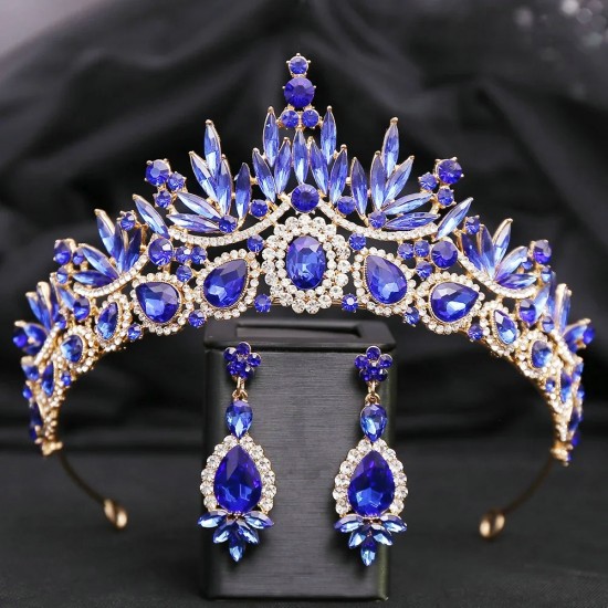 Elegant Crystal Crown Handmade Rhinestone Tiaras Earrings Sets for Women Bridal Wedding Champagne Crowns and Tiara Sets