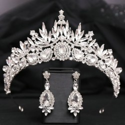 Elegant Crystal Crown Handmade Rhinestone Tiaras Earrings Sets for Women Bridal Wedding Champagne Crowns and Tiara Sets