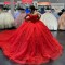 Elegant Red Quinceanera Dress Women Tulle Ball Gown Off The Shoulder Prom Dress 3D Flowers Sweet 16 Dress