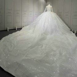 Elegant Saudi Arabia Wedding Dress Ball Gowns Glitter Tulle Long Sleeve Bride Dresses Robe De Mariee Wedding Gowns