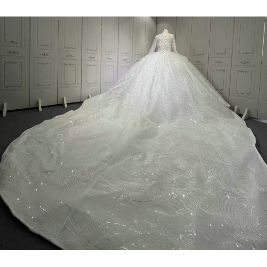 Elegant Saudi Arabia Wedding Dress Ball Gowns Glitter Tulle Long Sleeve Bride Dresses Robe De Mariee Wedding Gowns