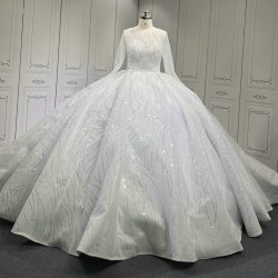 Elegant Saudi Arabia Wedding Dress Ball Gowns Glitter Tulle Long Sleeve Bride Dresses Robe De Mariee Wedding Gowns