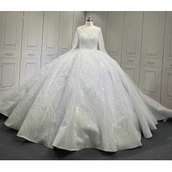 Elegant Saudi Arabia Wedding Dress Ball Gowns Glitter Tulle Long Sleeve Bride Dresses Robe De Mariee Wedding Gowns