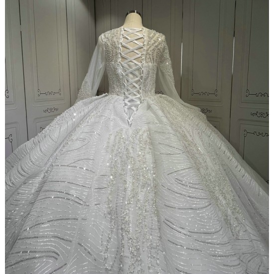 Elegant Saudi Arabia Wedding Dress Ball Gowns Glitter Tulle Long Sleeve Bride Dresses Robe De Mariee Wedding Gowns