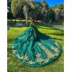 Off Shoulder Vestidos De 15 Anos Emerald Green Quinceanera Dress Lace Appliques Wear Pageant With Bow