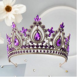 Fashion Luxury Purple Rhinestone Bridal Tiaras Crown Baroque Crystal Pageant Prom Diadem Bride Headband Wedding Hair Accessories