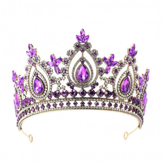 Fashion Luxury Purple Rhinestone Bridal Tiaras Crown Baroque Crystal Pageant Prom Diadem Bride Headband Wedding Hair Accessories