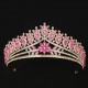 Fashion Pink Rhinestone Geometric Bridal Tiaras Crown Baroque Crystal Pageant Diadem Bride Headbands Wedding Hair Accessories