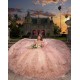 Glitter Rose Gold Quinceanera Dress Ball Gown Lace Applique Beading Crystal Corset Sweet 16 Vestido De 15 Anos