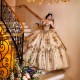 Glittering Gold Quinceanera Dresses V Neck Vestidos De 15 Anos Floral Lace Beading Formal Princess Birthday Party Prom