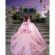 Glittering Pink Quinceanera Dresses Floral Applique Lace Off Shoulder Vestidos De 15 Anos Customized