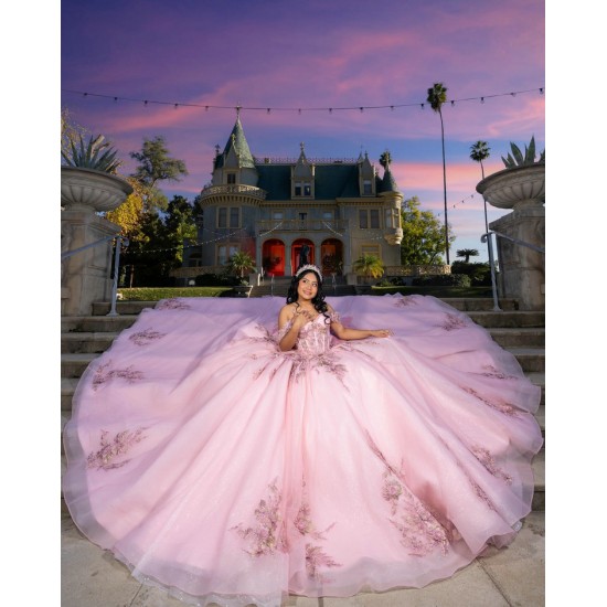 Glittering Pink Quinceanera Dresses Floral Applique Lace Off Shoulder Vestidos De 15 Anos Customized