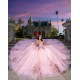 Glittering Pink Quinceanera Dresses Floral Applique Lace Off Shoulder Vestidos De 15 Anos Customized