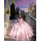 Glittering Pink Quinceanera Dresses Floral Applique Lace Off Shoulder Vestidos De 15 Anos Customized