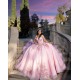 Glittering Pink Quinceanera Dresses Floral Applique Lace Off Shoulder Vestidos De 15 Anos Customized