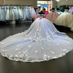 Gray Blue Vestidos De 15 Anos Lace Appliques Quinceanera Dress Ball Gown Party Dress Robe De Ball Prom Dress Customize