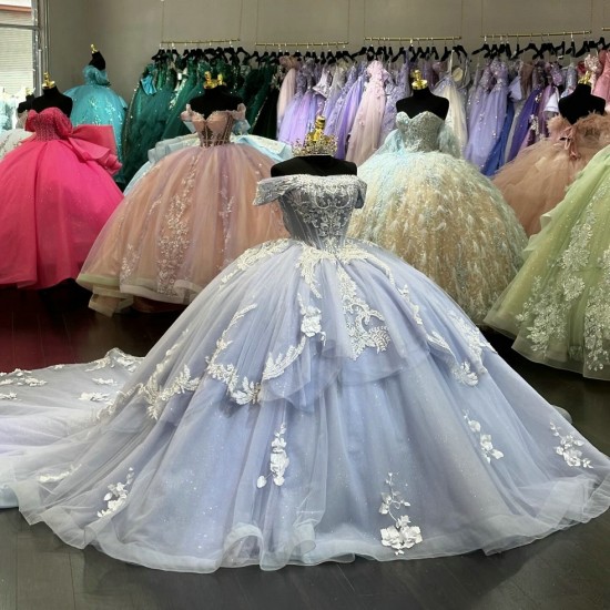 Gray Blue Vestidos De 15 Anos Lace Appliques Quinceanera Dress Ball Gown Party Dress Robe De Ball Prom Dress Customize