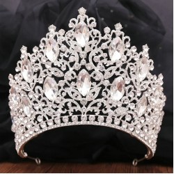 High Quality Bridal Wedding Diadem Large Crystal Purple Crown Rhinestone Tiara Banquet Party Costume Hair Jewelry Accessories