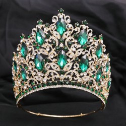 High Quality Bridal Wedding Diadem Large Crystal Purple Crown Rhinestone Tiara Banquet Party Costume Hair Jewelry Accessories