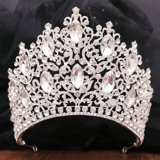 High Quality Bridal Wedding Diadem Large Crystal Purple Crown Rhinestone Tiara Banquet Party Costume Hair Jewelry Accessories