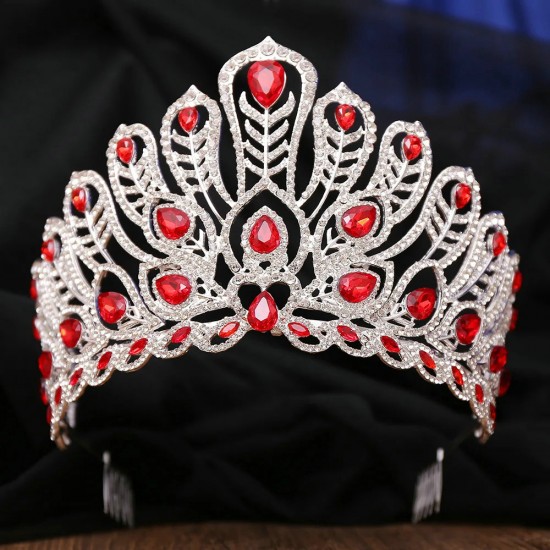 High Quality Crystal Red Crown Butterfly Bridal Wedding Rhinestone Tiara Alloy Princess Party Prom Hair Accessories Jewelry