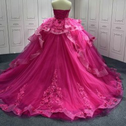 Lace Appliques Hot Pink Quinceanera Dresses Sweetheart Neck Sweet 15 Gowns Custom Made Strapless Vestidos De 15 Anos