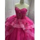 Lace Appliques Hot Pink Quinceanera Dresses Sweetheart Neck Sweet 15 Gowns Custom Made Strapless Vestidos De 15 Anos