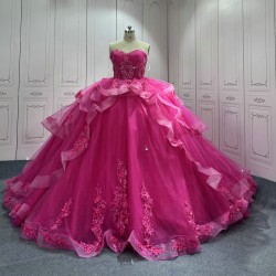 Lace Appliques Hot Pink Quinceanera Dresses Sweetheart Neck Sweet 15 Gowns Custom Made Strapless Vestidos De 15 Anos