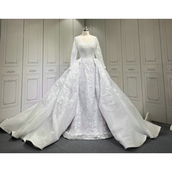 Lace Long Sleeves Wedding Dresses Princess Plus Size Ball Gown Bridal Dresses Lace Up Bridal Gowns