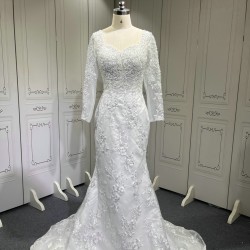 Lace Long Sleeves Wedding Dresses Princess Plus Size Ball Gown Bridal Dresses Lace Up Bridal Gowns