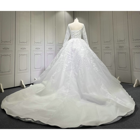 Lace Long Sleeves Wedding Dresses Princess Plus Size Ball Gown Bridal Dresses Lace Up Bridal Gowns