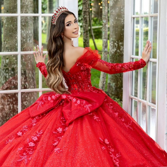 Long Sleeve Ball Gown Red Quinceanera Dresses Vestidos De 15 Quinceanera Sweetheart Neck Party Gown Customized