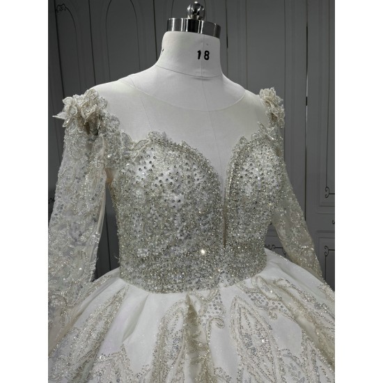 Long Sleeve Bridal Dress 2024 Sequin White Ivory Fashion Sexy Ball Gown Wedding Dresses for Brides Plus Size