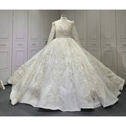 Long Sleeve Bridal Dress 2024 Sequin White Ivory Fashion Sexy Ball Gown Wedding Dresses for Brides Plus Size