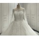 Long Sleeve Bride Gown Pearl Mermaid Wedding Dresses Women robe de mariee With Detachable Train