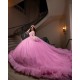 Long Sleeve Pink Quinceanera Dresses Ruffled Sweet 16 Dresses Lace Appliques Ball Gown Customized