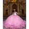 Long Sleeve Pink Quinceanera Dresses Ruffled Sweet 16 Dresses Lace Appliques Ball Gown Customized