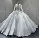 Long Sleeve Vestido De Noiva Scoop Neck Ball Gown Wedding Dresses Crystal Bridal Gowns