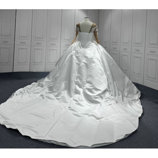 Long Sleeve Vestidos De Noiva 2024 Ball Gown Wedding Dress Appliques Princess Satin Wedding Gown