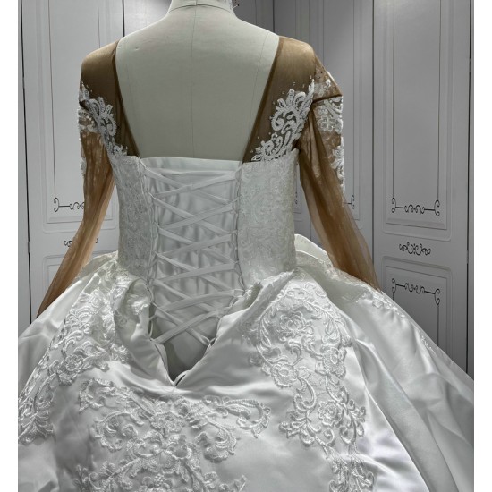 Long Sleeve Vestidos De Noiva 2024 Ball Gown Wedding Dress Appliques Princess Satin Wedding Gown