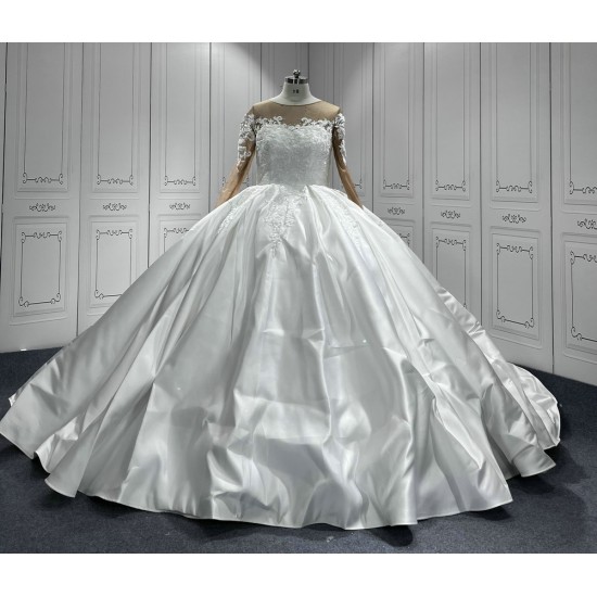 Long Sleeve Vestidos De Noiva 2024 Ball Gown Wedding Dress Appliques Princess Satin Wedding Gown