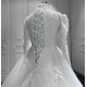 Long Sleeve Wedding Dress Ball Gown Lace Appliques High Neck Tulle Bridal Gown Robe Mariage